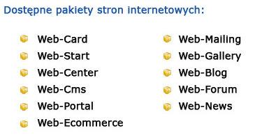 Dostępne pakiety stron internetowych